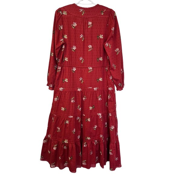 Ulla Johnson Swiss Dot Red Floral Red Clementine Tiered Midi Dress Size 6 - Picture 2 of 12